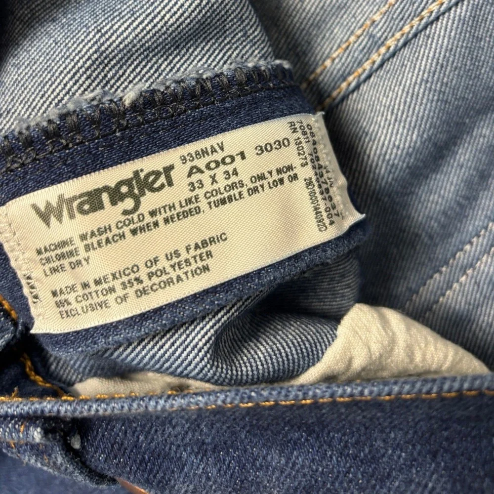 Wrangler 938NAV Cowboy Cut Jeans Western Regular Fit 33x33 Navy Blue Denim
